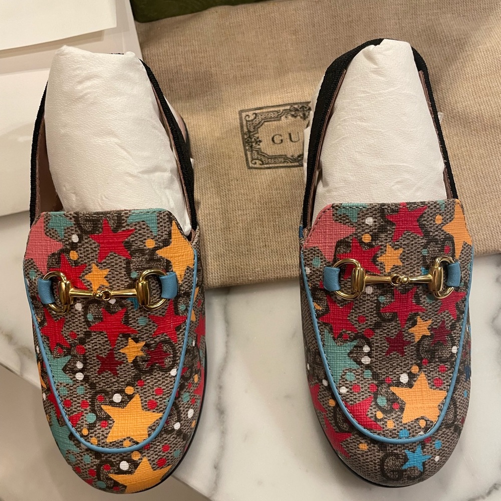 Gucci kids princetown slingback loafers GG supreme star horsebit mule toddlers